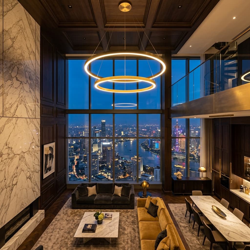 Penthouse Interior overlooking Skyline